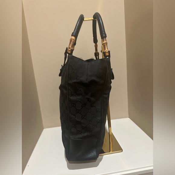 Gucci GG Webbed Canvas and Leather Bamboo Open Tote - Picture 9 of 11
